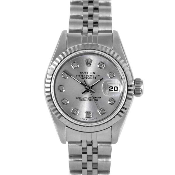 Pre-owned Rolex Women's Stainless Steel Fluted Diamond Datejust Watch