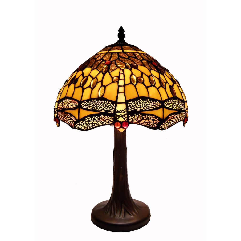Warehouse of Tiffany Tiffany Style Amber Dragonfly Table Lamp