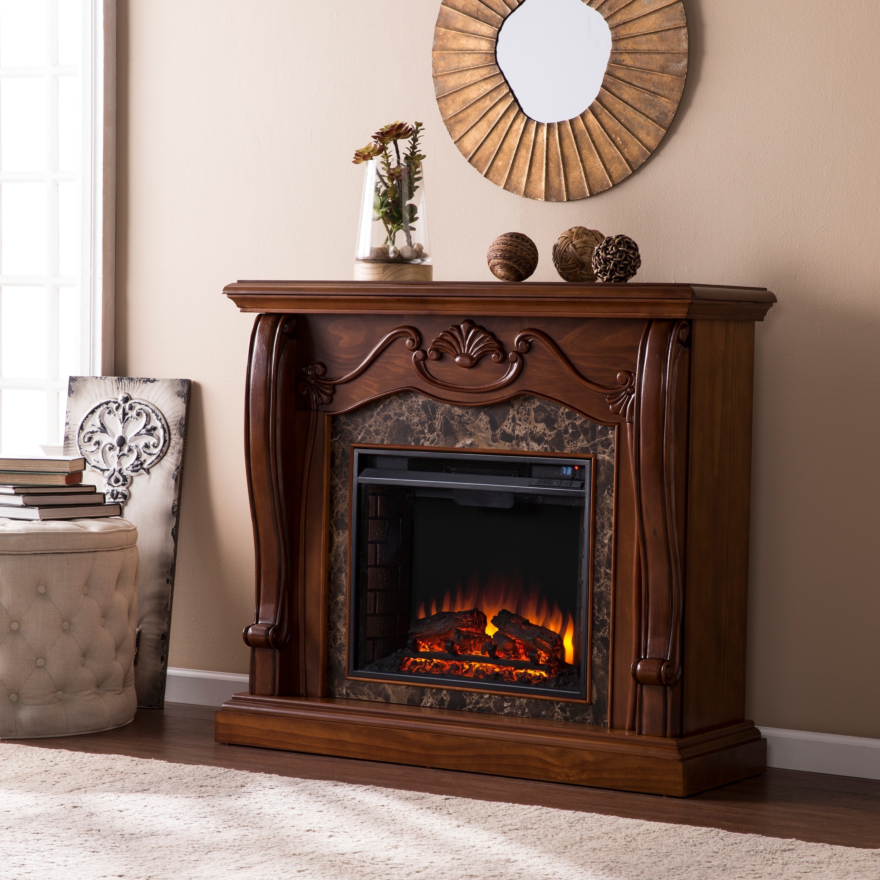 Shop Gracewood Hollow Owens Walnut Electric Fireplace N A On