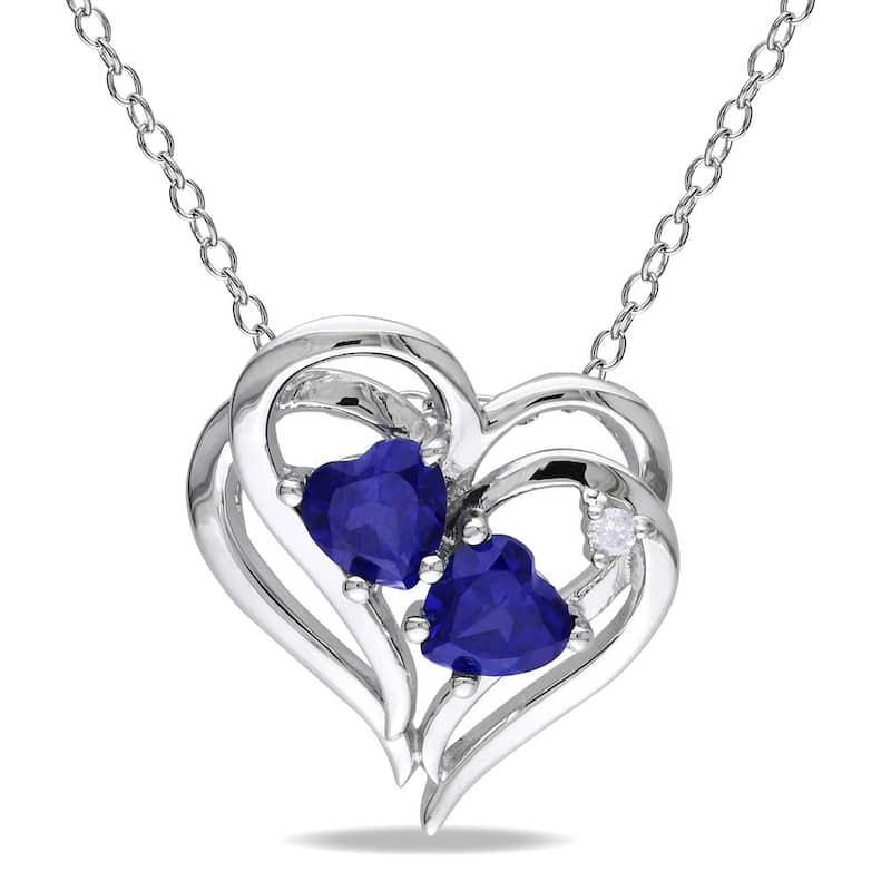 Miadora Sterling Silver Blue Sapphire and Diamond Heart Necklace (H-I,I3)