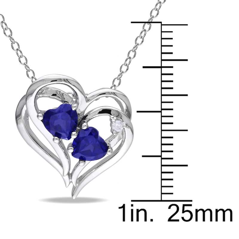 Miadora Sterling Silver Blue Sapphire and Diamond Heart Necklace (H-I,I3)