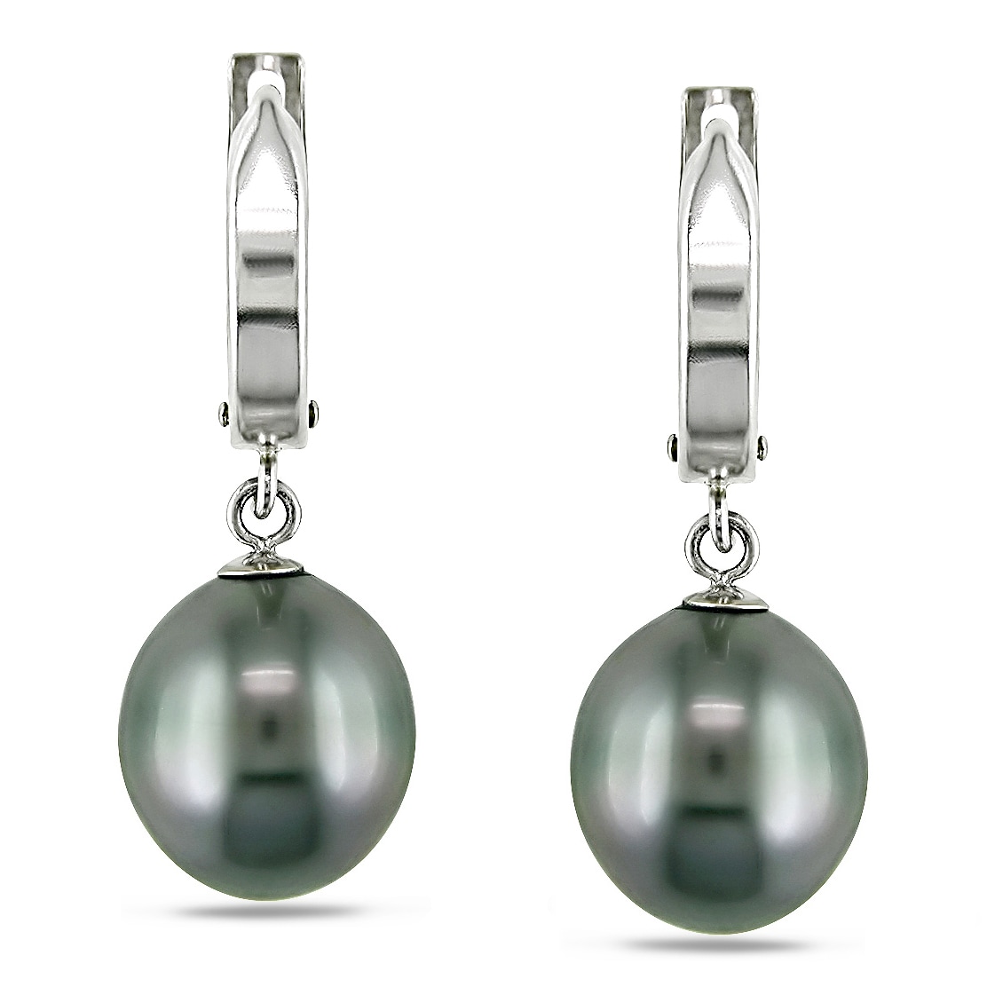 Miadora 14k White Gold Tahitian Black Pearl Drop Earrings MSRP $519