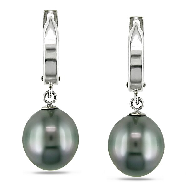 Shop Miadora 14k White Gold Tahitian Black Pearl Drop Earrings - Free ...