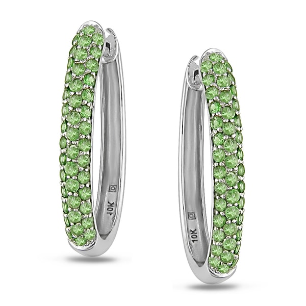 Miadora 14k White Gold Green Garnet Hoop Earrings Miadora Gemstone Earrings