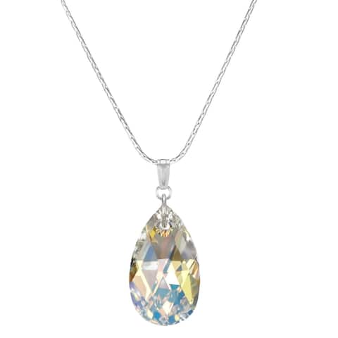 Handmade Jewelry by Dawn Large Crystal Aurora Borealis Pear Sterling Necklace (United States)