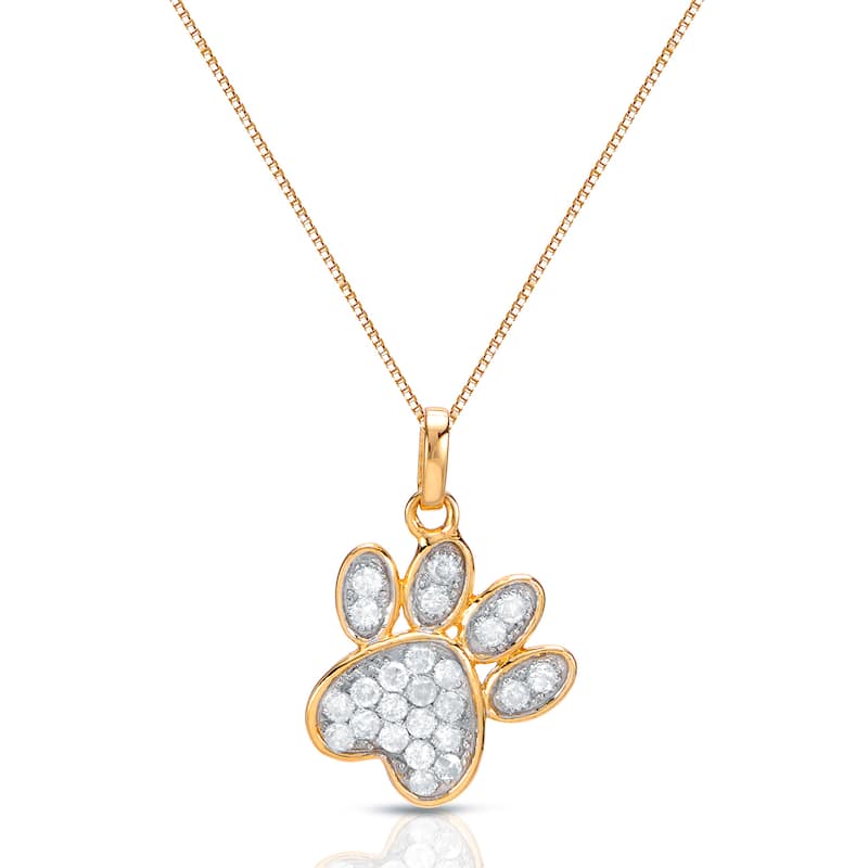 Auriya 14k Yellow Gold Dog Paw Pendant Necklace with 1/4ct Pave-Set Diamonds