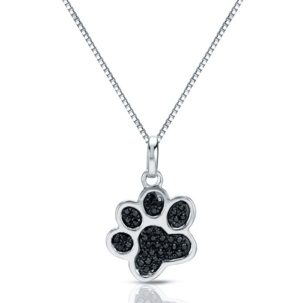 14k White Gold 1/10ct TDW Black Diamond Dog Paw Necklace Free Shipping Today