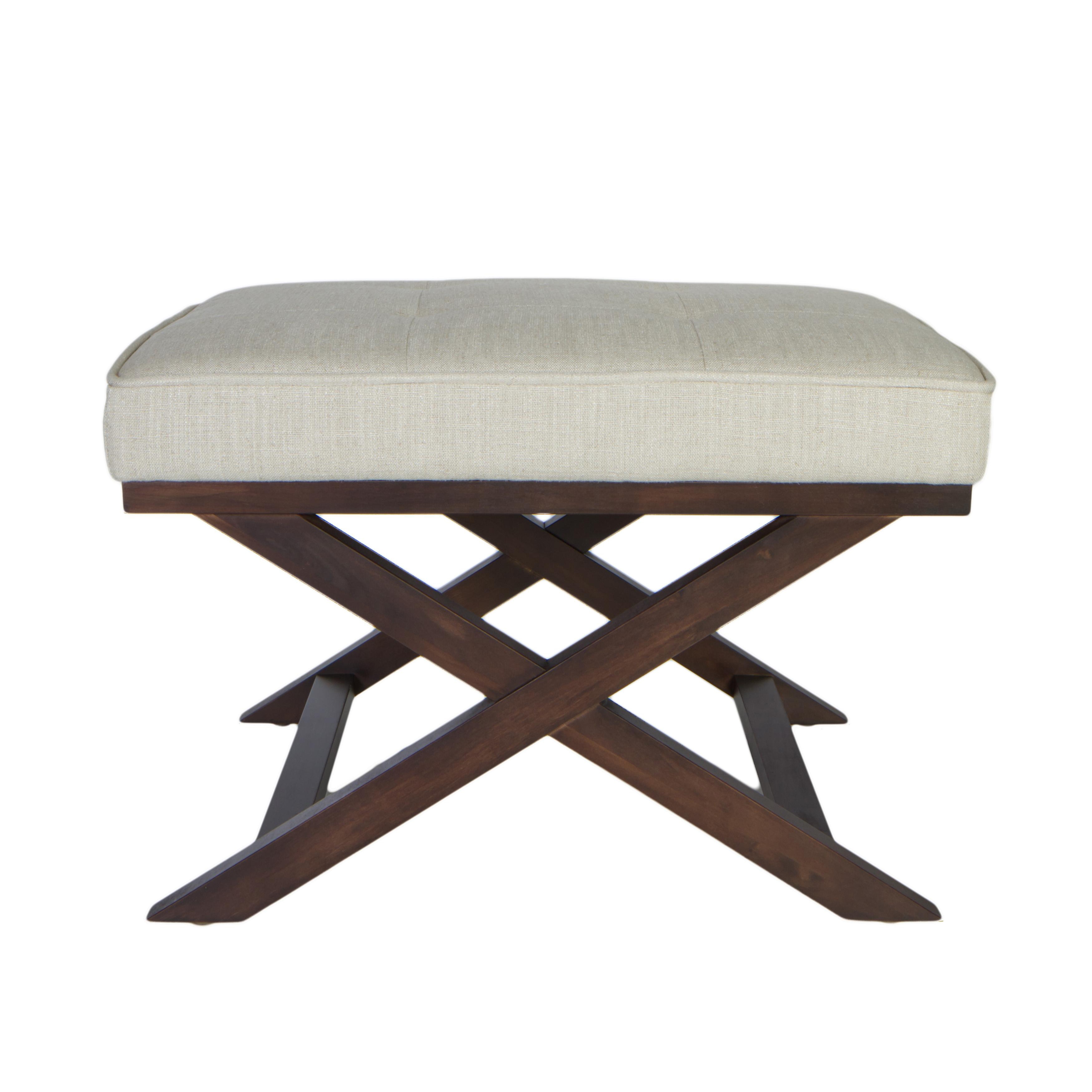 Traditional Cross Legs Ari Beige Linen X Bench Ottoman