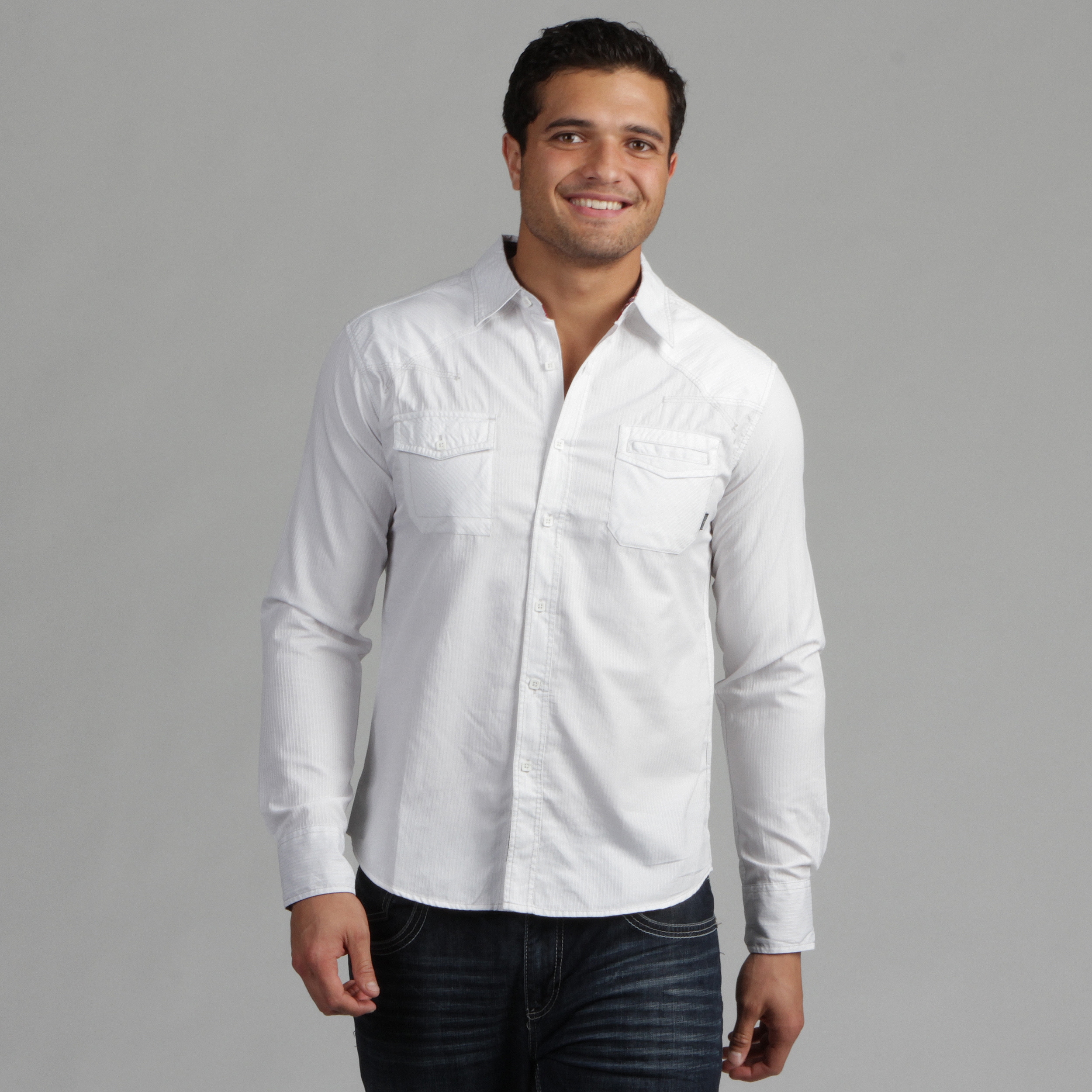 191 Unlimited Mens White Woven Shirt With Raised Stripes