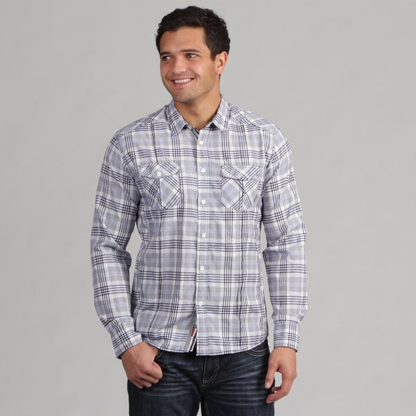 191 Unlimited Men's Blue Plaid Shirt 191 Unlimited Casual Shirts