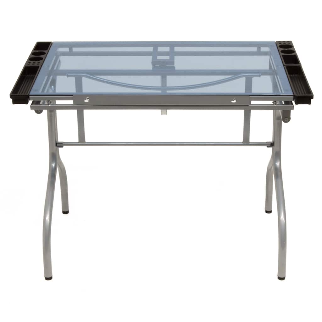 Offex Artists Tempered Glass Top and Silver Folding Craft Station