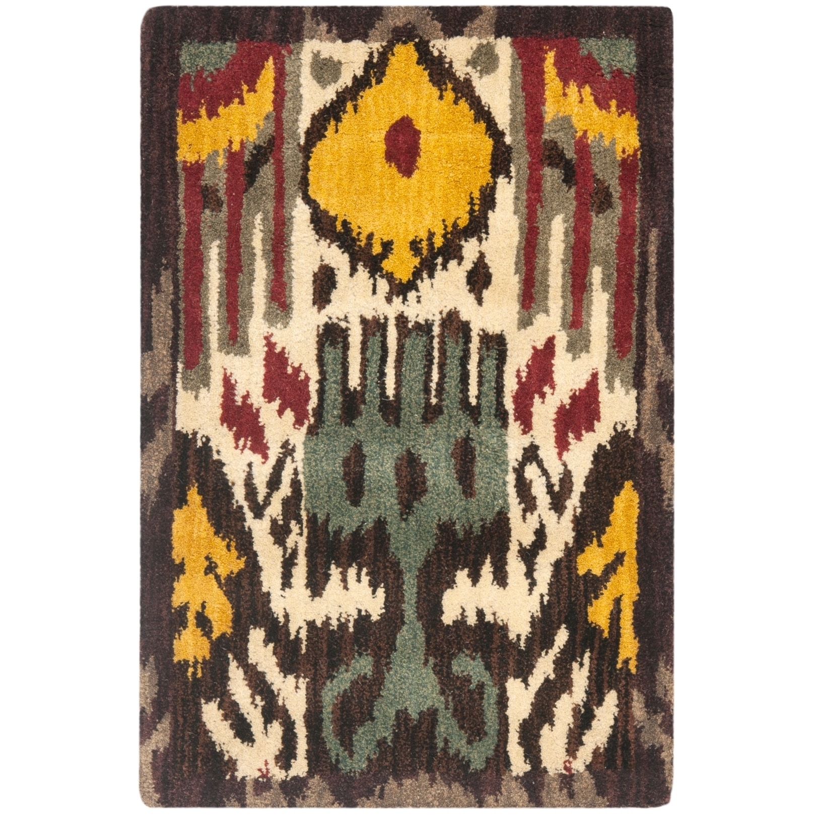 Handmade Ikat Cream/ Brown Wool Rug (2 X 3)