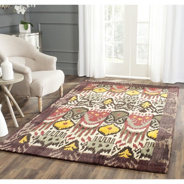 Safavieh Handmade Ikat Cream/ Brown Wool Rug - 6' x 6' Square