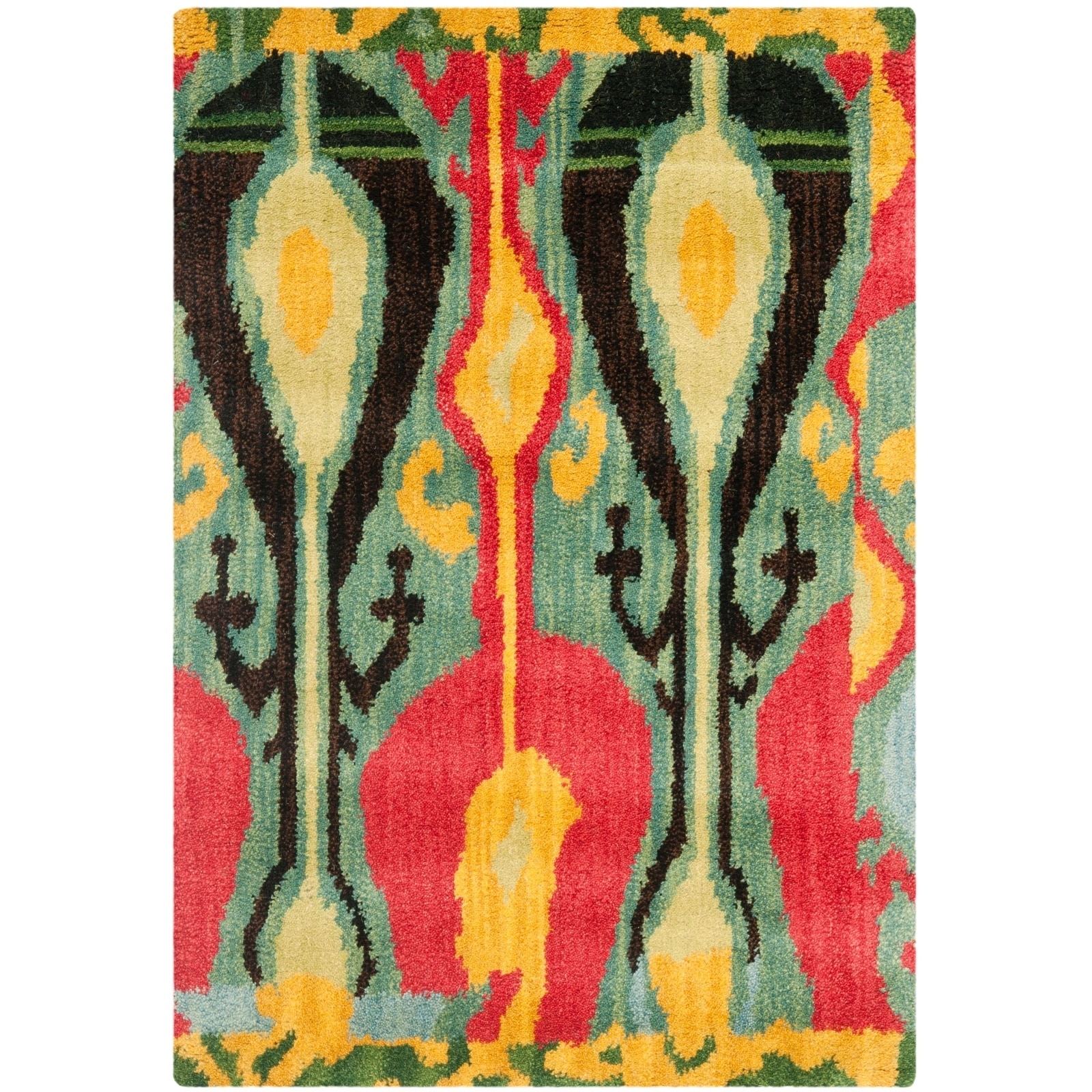 Handmade Ikat Blue/ Green Wool Rug (2 X 3)