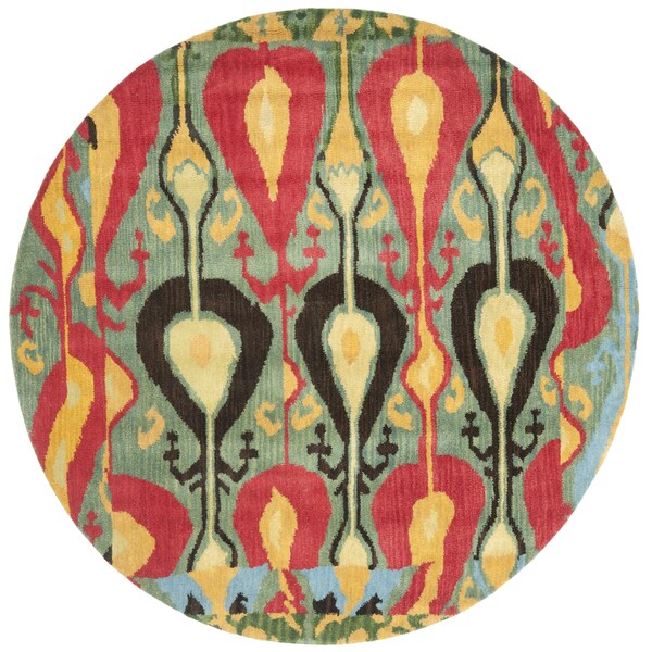 Safavieh Handmade Ikat Blue/ Green Wool Rug (6' Round) 6' Round