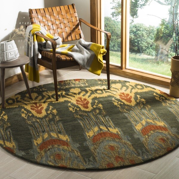 Safavieh Handmade Ikat Olive/ Gold Wool Rug 6' x 6' Round Free