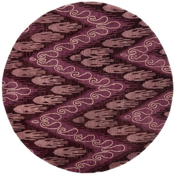 Safavieh Handmade Ikat Dark Brown/ Purple Wool Rug (6' Round) Free