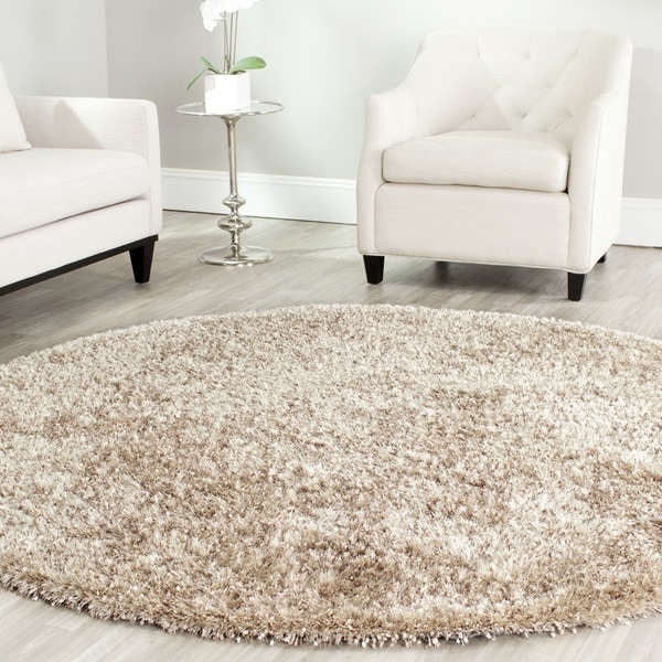 Handmade Malibu Natural Beige Shag Rug (7' Round) Safavieh Round/Oval/Square