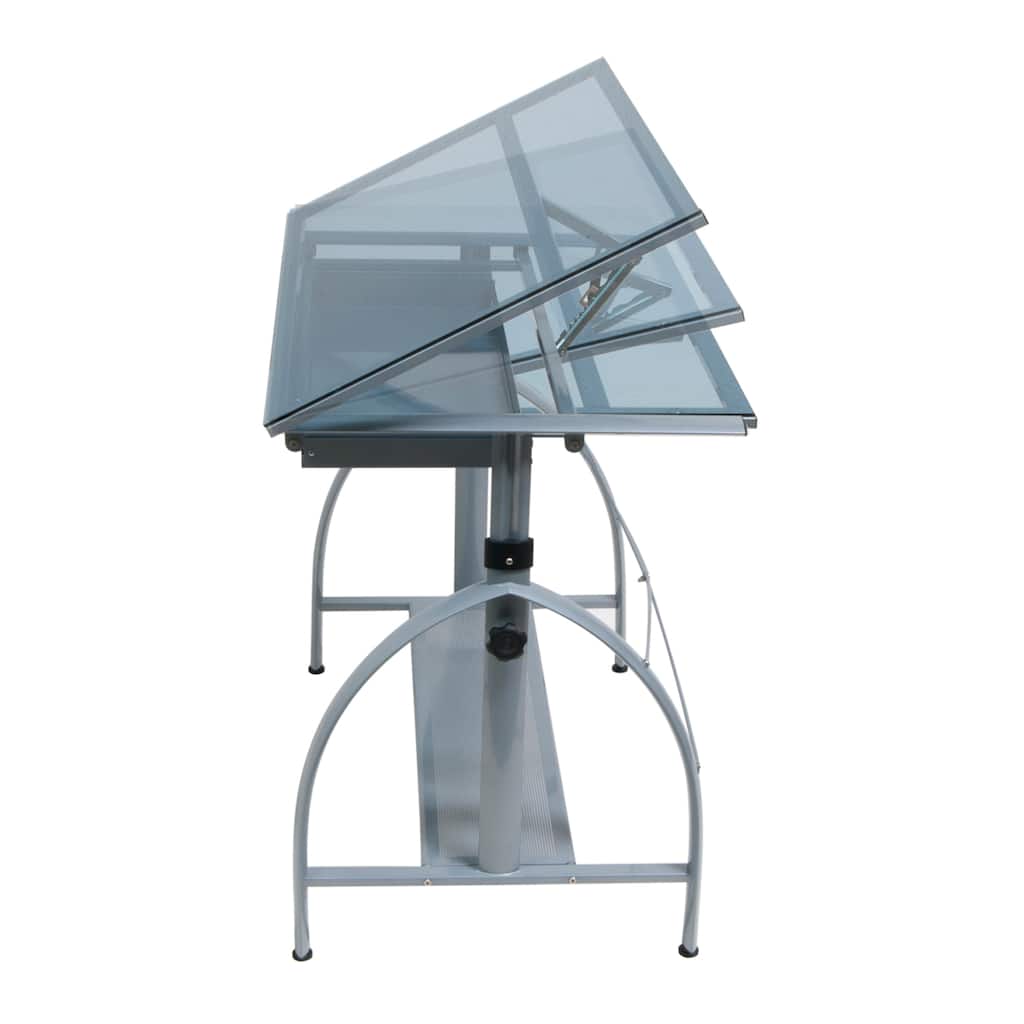 Offex Avanta Drafting Desk (Silver/ Blue Glass)