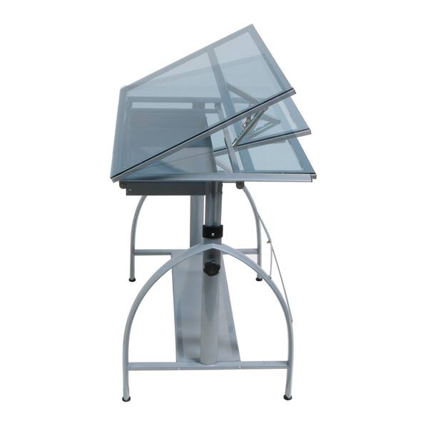 Offex Avanta Drafting Desk (Silver/ Blue Glass) On Sale Overstock