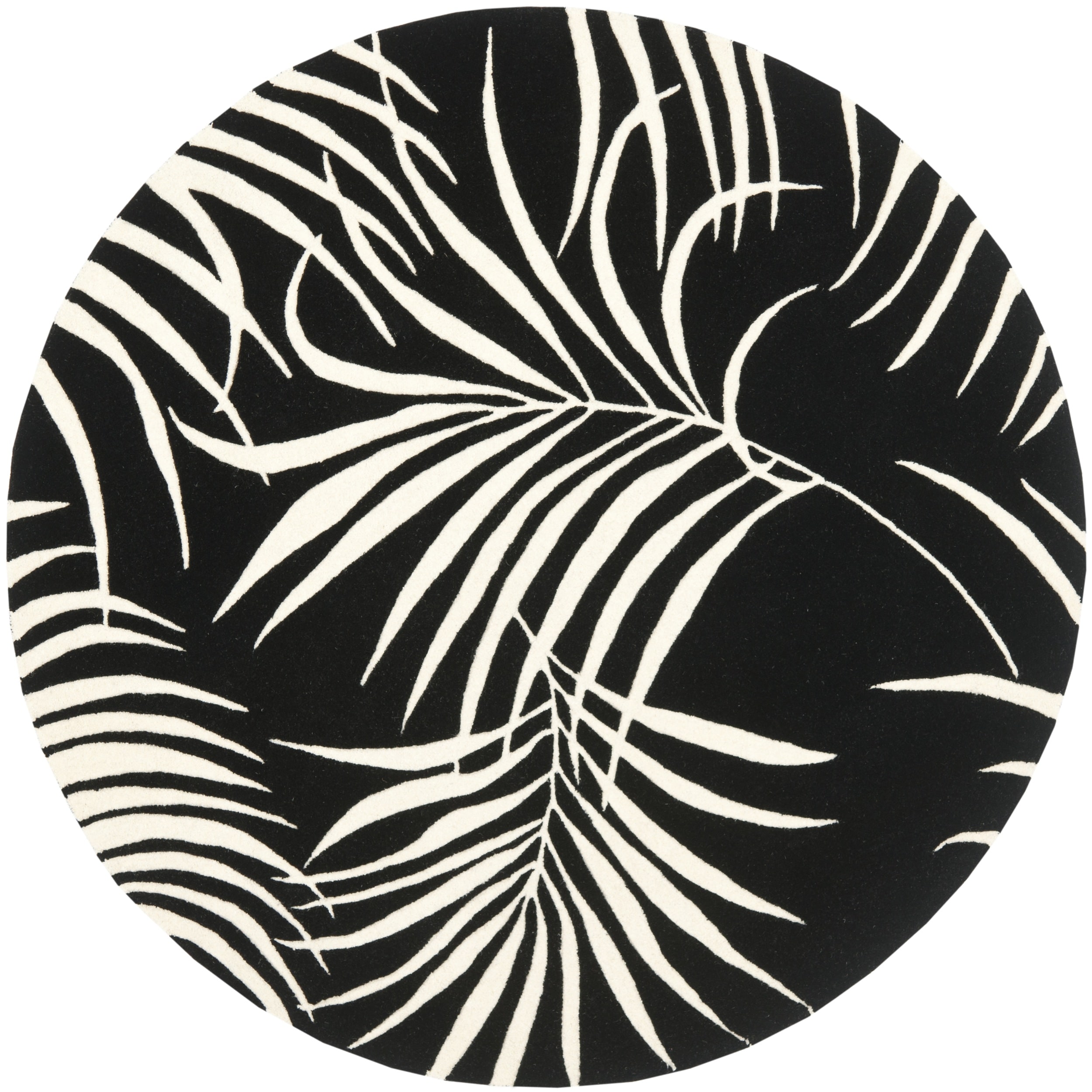 Handmade New Zealand Wool Ferns Black Rug (6 Round)