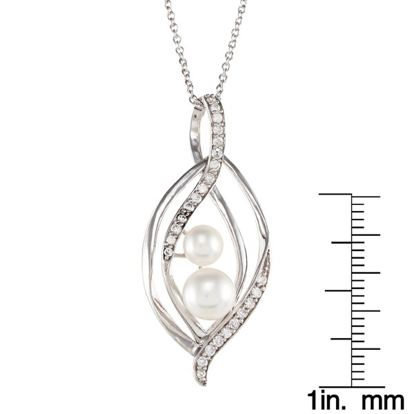 Sterling Silver 16 2 Extension CZ /& Cultured Freshwater Pearl Heart Necklace