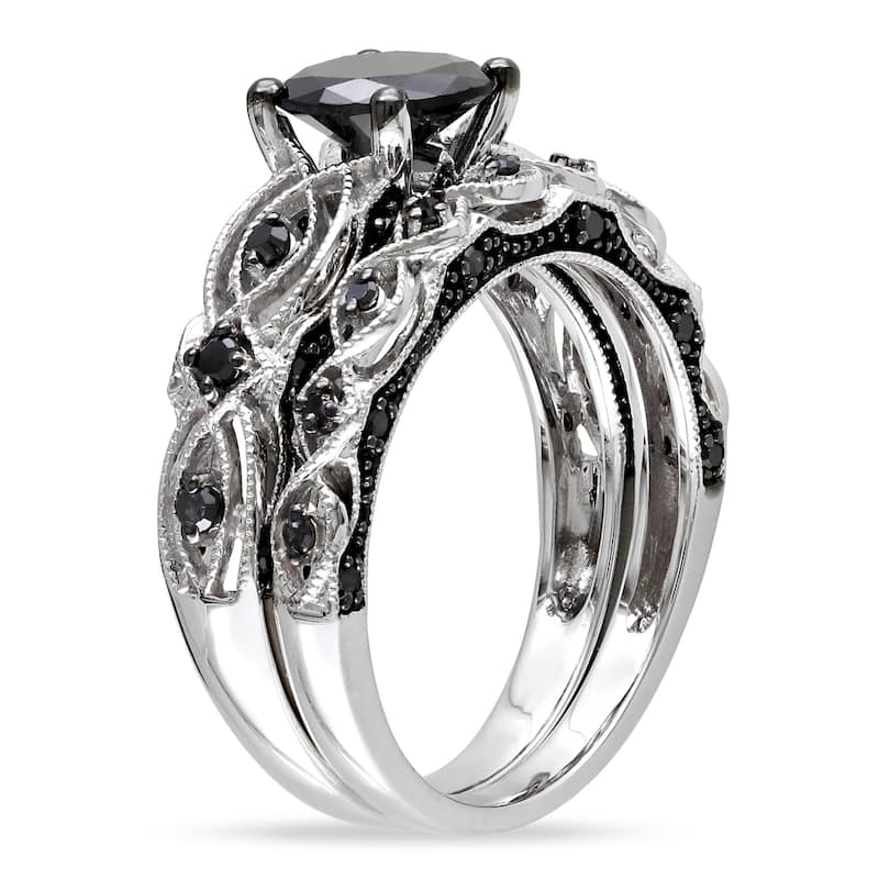 Miadora 10k White Gold Black Diamond Infinity Engagement Ring Set