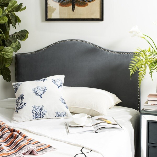 Safavieh Connie Grey Velvet Camelback Headboard - Silver Nailhead