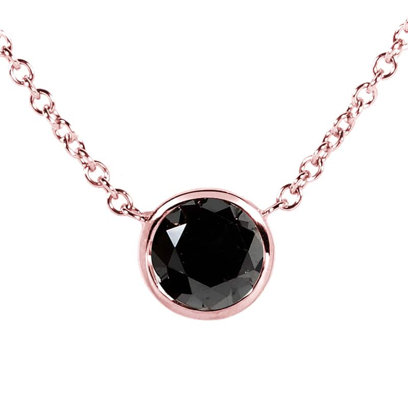 Annello by Kobelli 14k Yellow, White, or Rose Gold 1ct TDW Black Diamond Solitaire Bezel Necklace - Rose