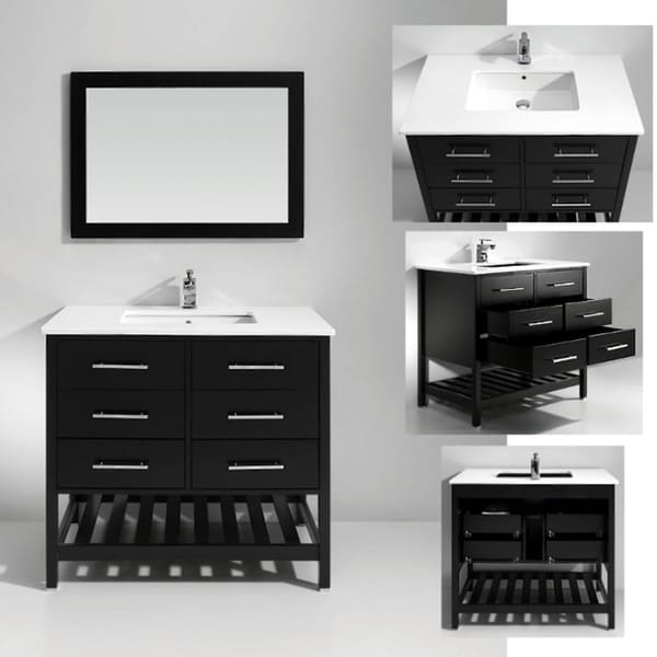 Artifical Stone Top Single Sink Bathroom Vanity with Matching Mirror Bathroom Vanities