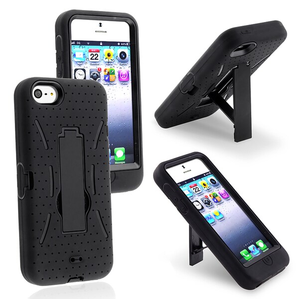 INSTEN Scratch-Resistant Black/ Black Hybrid Phone Case Cover with Stand for Apple iPhone 5/ 5S