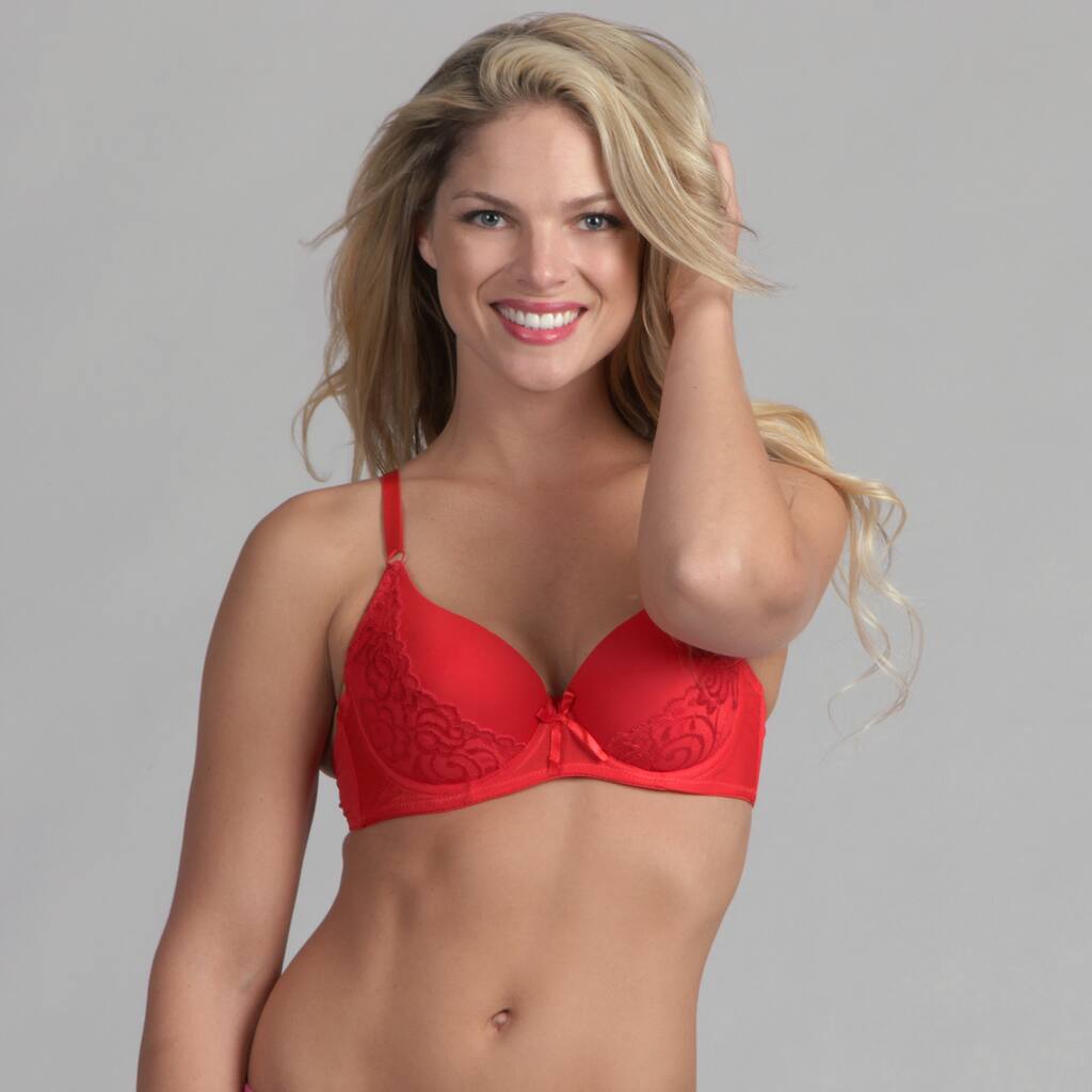 24/7 Frenzy Women's Red Lacy Molded Bra