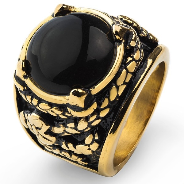 Shop Goldplated Stainless Steel Black Onyx Dragon Claw Ring - Free ...