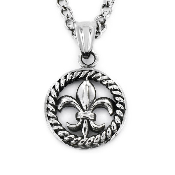 Stainless Steel Rope Medallion Framed Royal Fleur De Lis Necklace