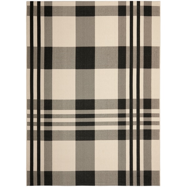 Safavieh Courtyard Plaid Black/ Bone Indoor/ Outdoor Rug