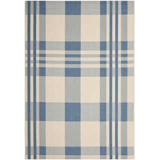 Safavieh Courtyard Plaid Beige/ Blue Indoor/ Outdoor Rug