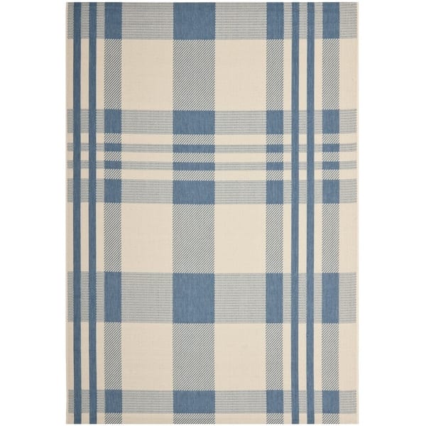 slide 2 of 4, Safavieh Courtyard Plaid Beige/ Blue Indoor/ Outdoor Rug