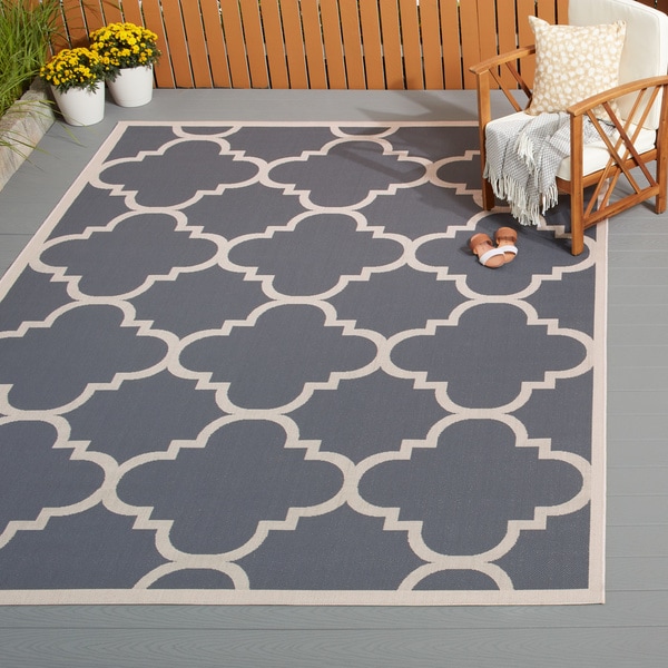 Safavieh Courtyard Quatrefoil Black/ Beige Indoor/ Outdoor Rug ...