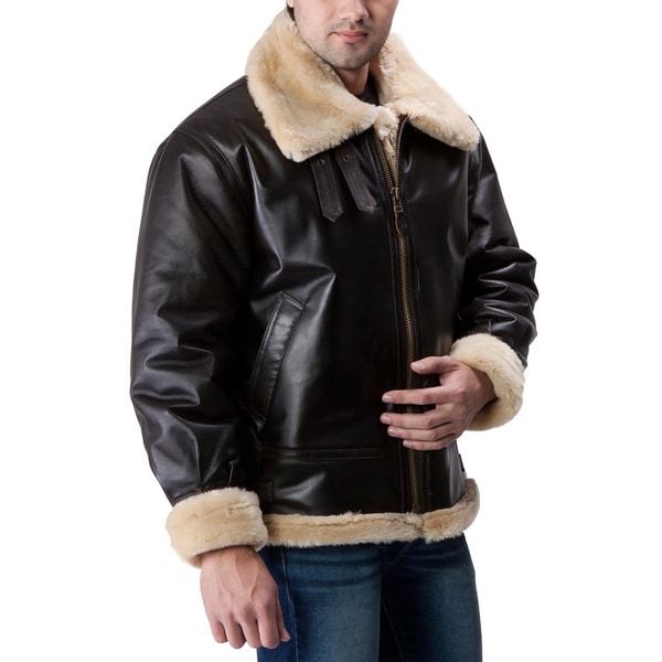 Ramonti Men's Brown Leather Sherpa-lined Bomber Jacket - 14819420 ...