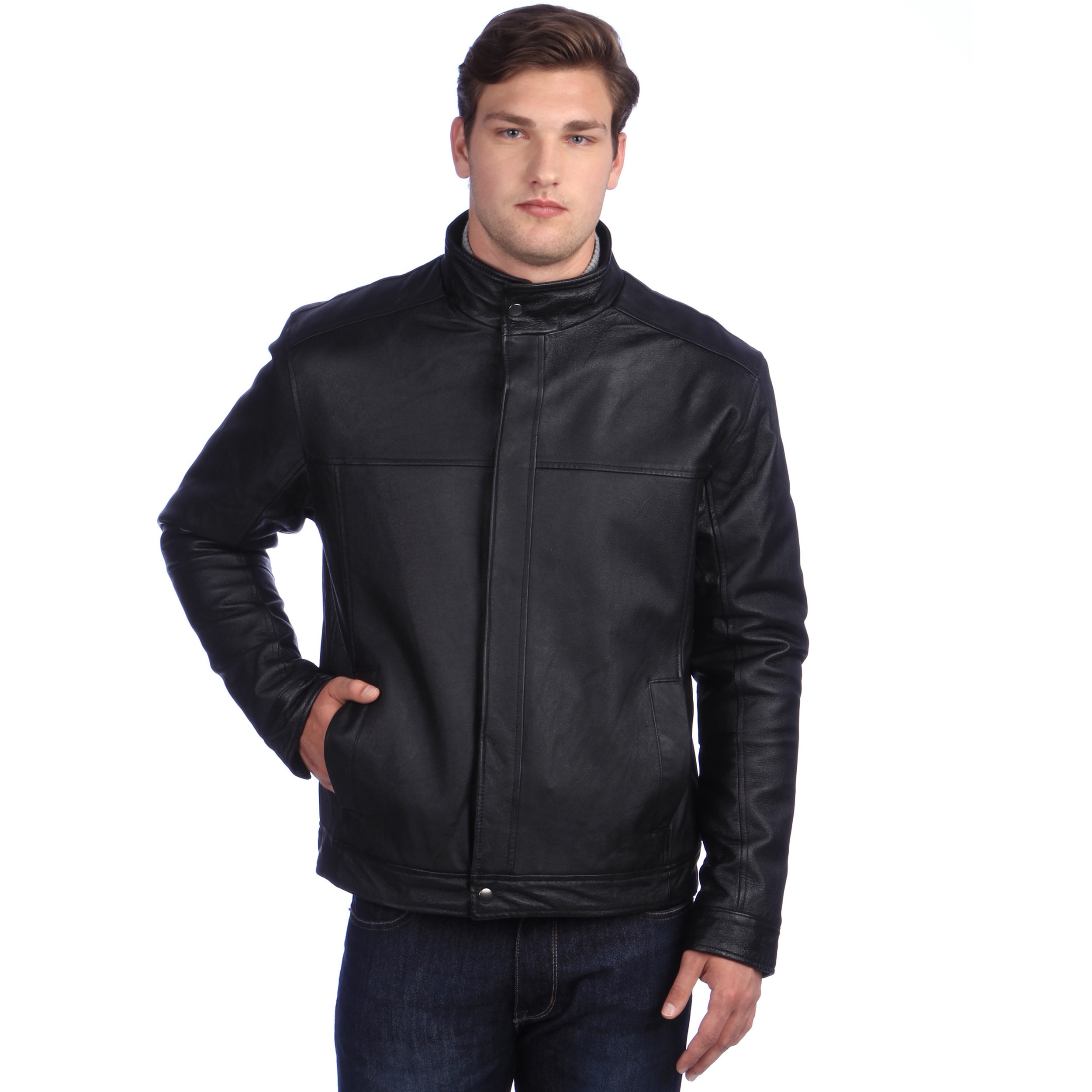 Ramonti Mens Stand Up Collar Black Leather Jacket $108.99   $234.99 3