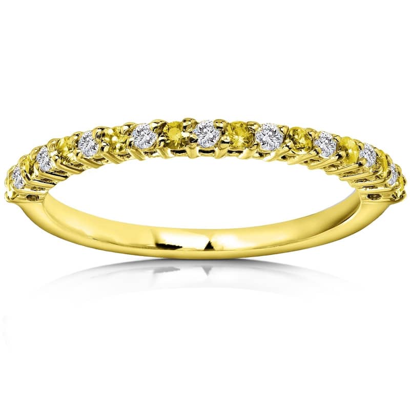 Annello by Kobelli Solid 14k Gold 1/4ct TCW Yellow Sapphire and White Diamond Women's Dainty Band