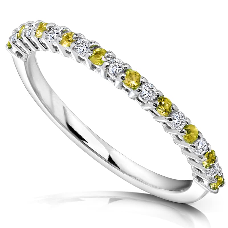 Annello by Kobelli Solid 14k Gold 1/4ct TCW Yellow Sapphire and White Diamond Women's Dainty Band
