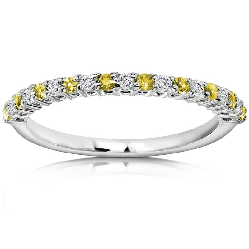 Annello by Kobelli Solid 14k Gold 1/4ct TCW Yellow Sapphire and White Diamond Women's Dainty Band