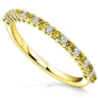 Annello by Kobelli Solid 14k Gold 1/4ct TCW Yellow Sapphire and White Diamond Women's Dainty Band