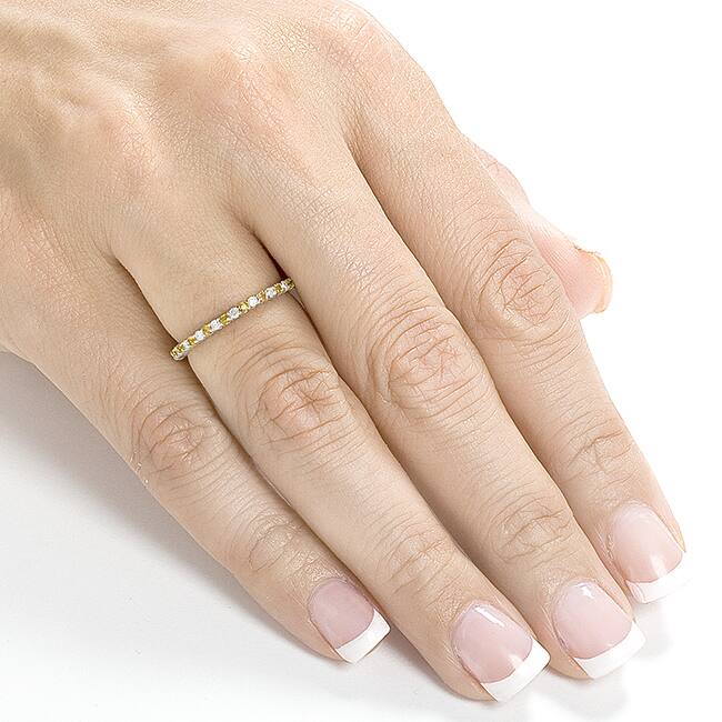 Annello by Kobelli Solid 14k Gold 1/4ct TCW Yellow Sapphire and White Diamond Women's Dainty Band