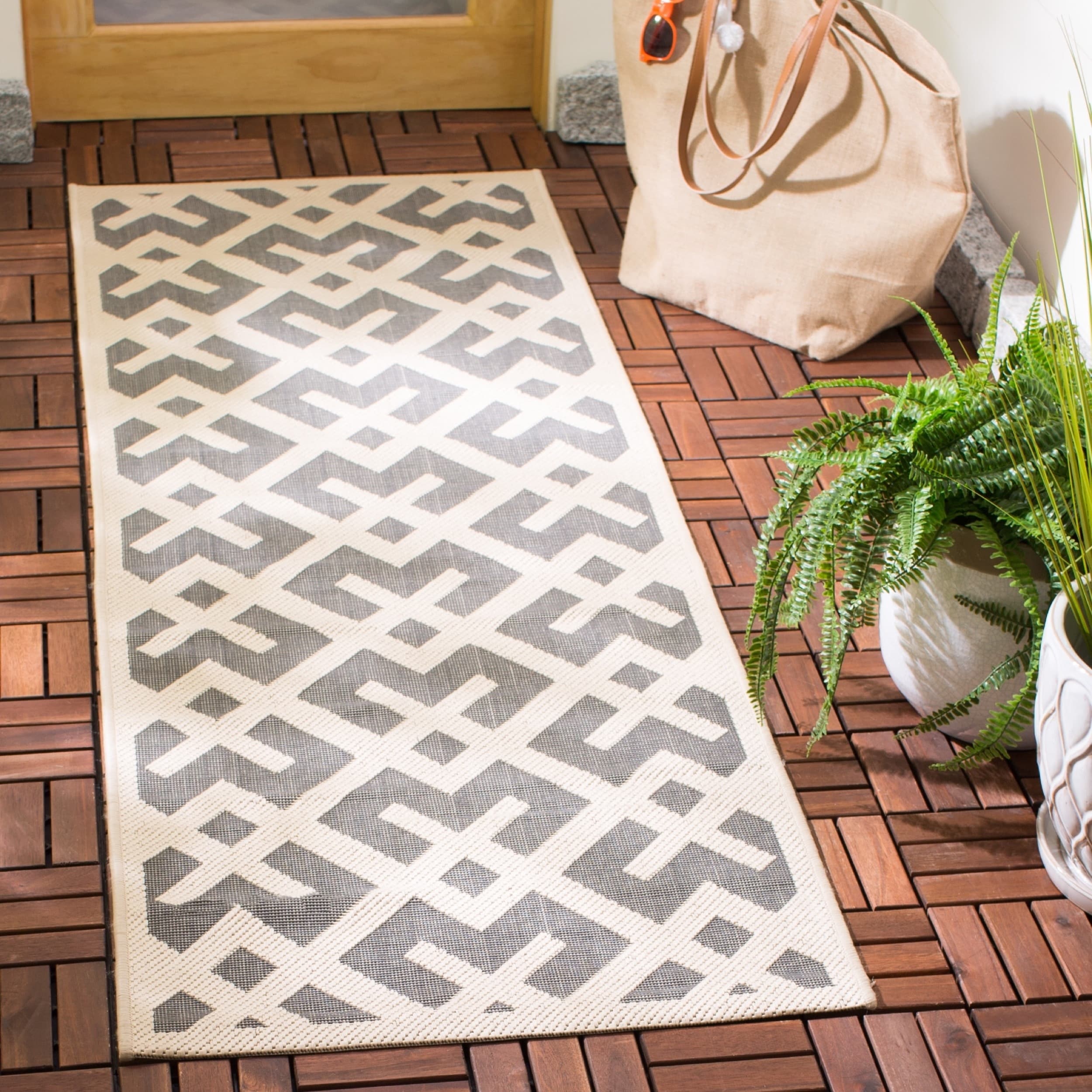 Safavieh Grey/ Bone Indoor Outdoor Rug (22 x 12) Today $65.99 Sale