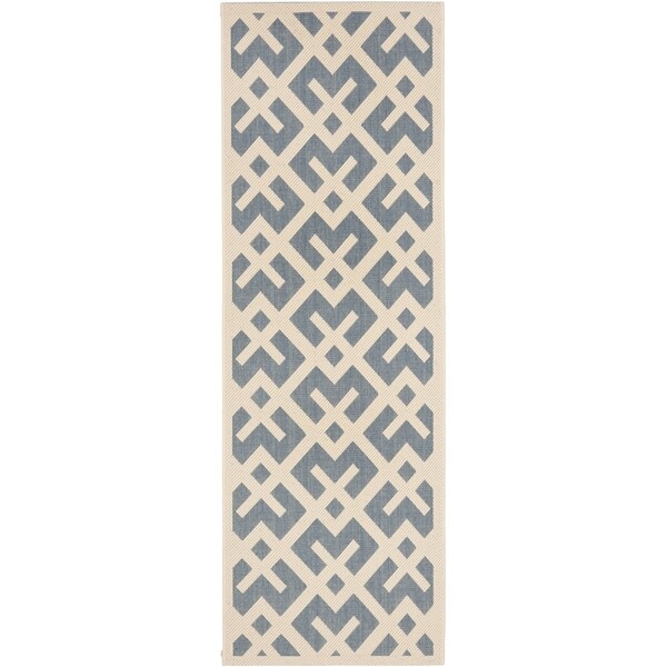 Safavieh Courtyard Contemporary Blue/ Bone Indoor/ Outdoor Rug - 2'3" x 14' Runner
