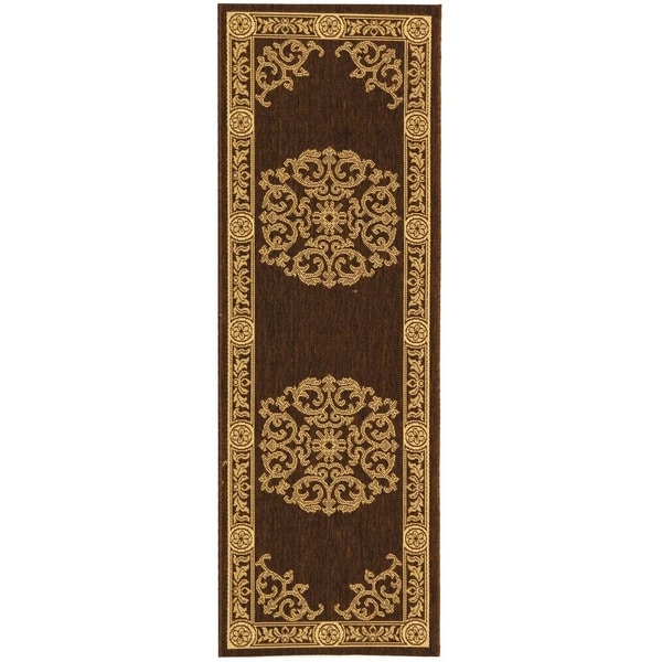 Safavieh Chocolate/ Natural Indoor Outdoor Rug (2'4 x 9'11) Safavieh Runner Rugs