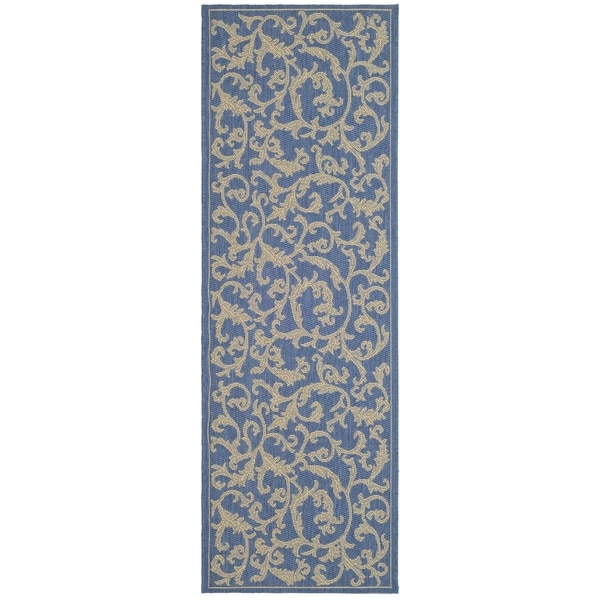 Safavieh Blue/Natural Indoor/Outdoor Water Resistant Rug (2'2" x 12') Safavieh Runner Rugs