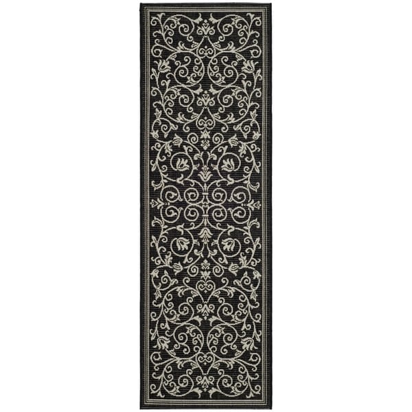 Safavieh Black/Sand Indoor/Outdoor Machine Made Rug (2'2" x 14') Safavieh Runner Rugs